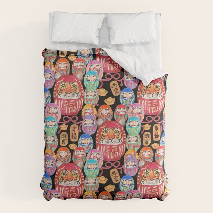 Japanese Tiger Daruma with small Darumas Duvet Cover Gallery Image 6