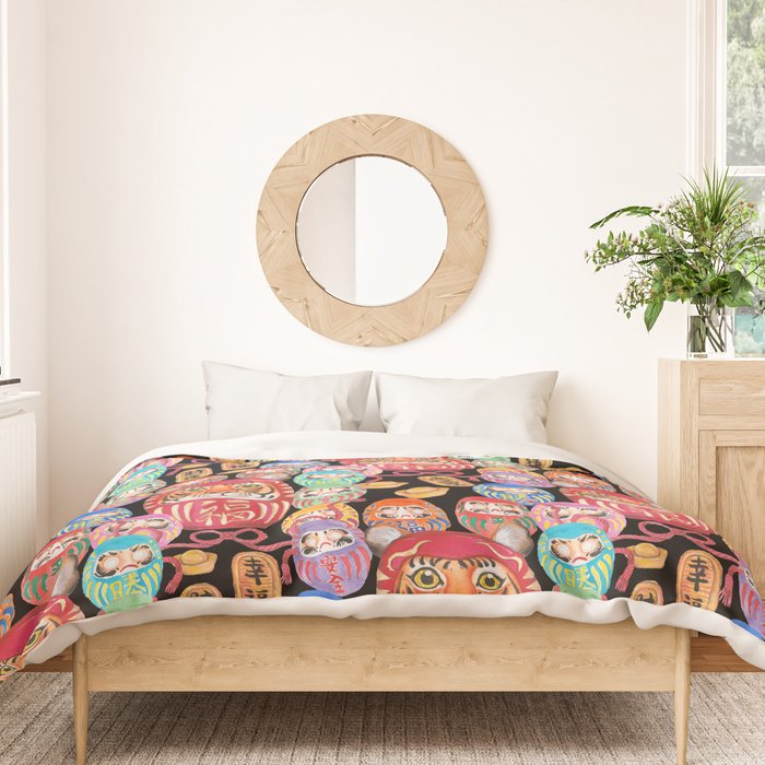 Japanese Tiger Daruma with small Darumas Duvet Cover Gallery Image 3