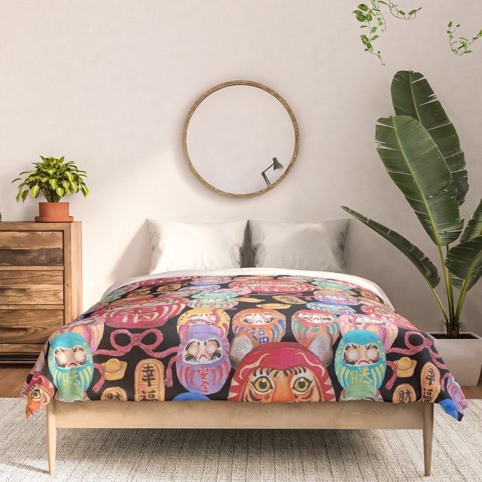 Japanese Tiger Daruma with small Darumas Comforter Gallery Image 3