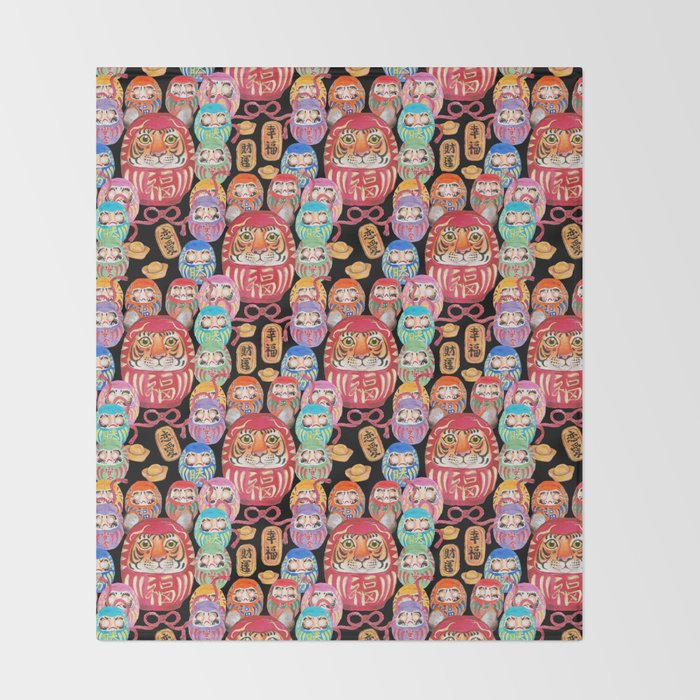 Japanese Tiger Daruma with small Darumas Throw Blanket Gallery Image 2