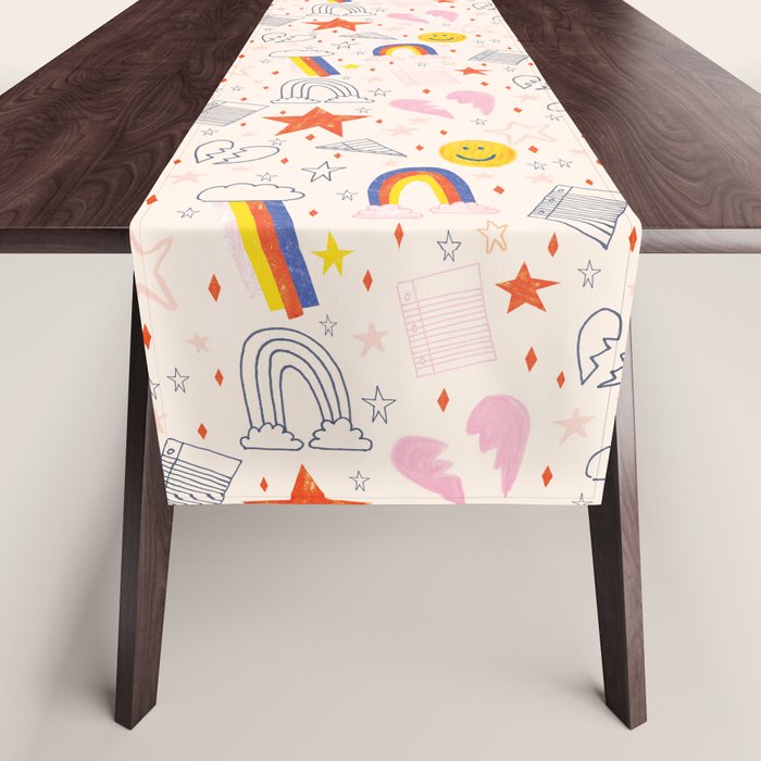 Happy Smiley Face & Retro Rainbows in Dusty Pink Table Runner Gallery Image 1
