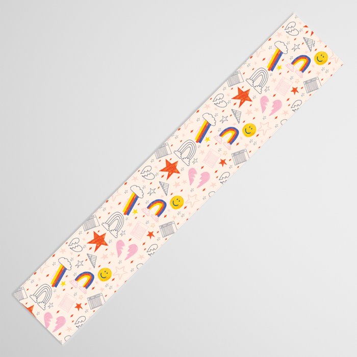 Happy Smiley Face & Retro Rainbows in Dusty Pink Table Runner Gallery Image 3