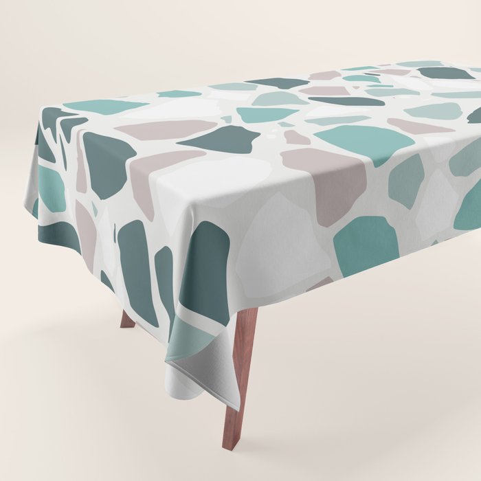Festive, Terrazzo Mosaic Pattern, Teal, Green, Sage, Dusky Pink Tablecloth Gallery Image 1