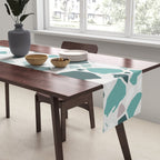 Festive, Terrazzo Mosaic Pattern, Teal, Green, Sage, Dusky Pink Table Runner Gallery Image 2