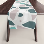 Festive, Terrazzo Mosaic Pattern, Teal, Green, Sage, Dusky Pink Table Runner Gallery Image 1