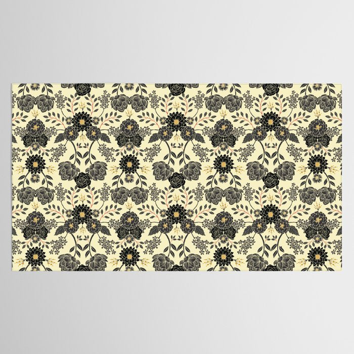 Gray, Black, Cream, Yellow & Red Sophisticated Floral Pattern Tablecloth Gallery Image 2