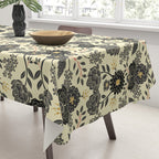 Gray, Black, Cream, Yellow & Red Sophisticated Floral Pattern Tablecloth Gallery Image 3