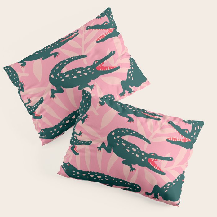 Alligator Collection - Pink & Teal Pillow Sham Gallery Image 1