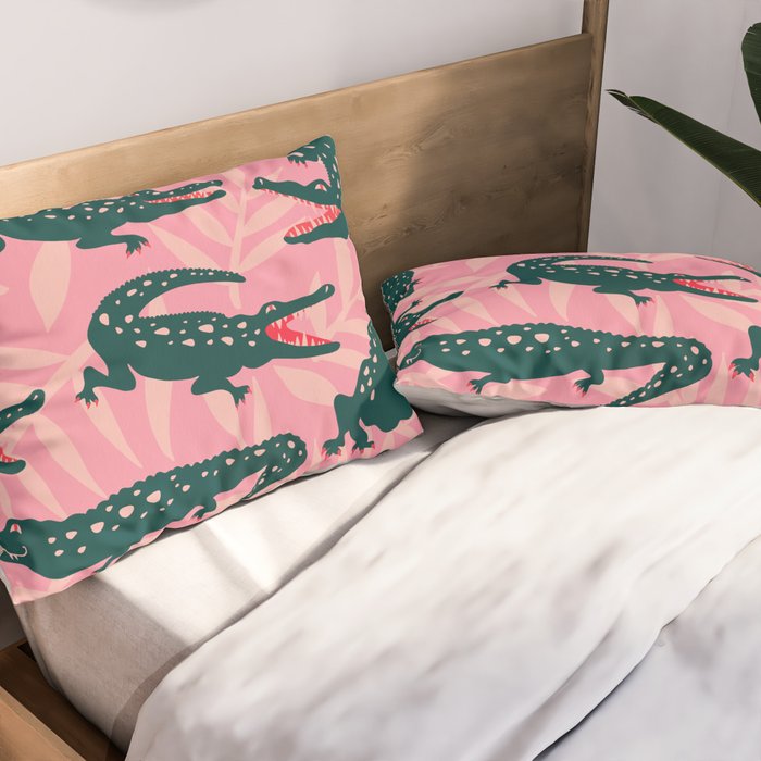 Alligator Collection - Pink & Teal Pillow Sham Gallery Image 2