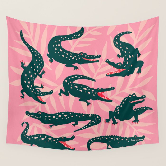 Alligator Collection - Pink & Teal Wall Tapestry Gallery Image 1