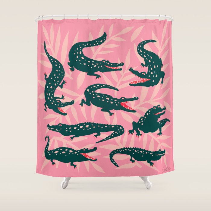 Alligator Collection - Pink & Teal Shower Curtain Gallery Image 1