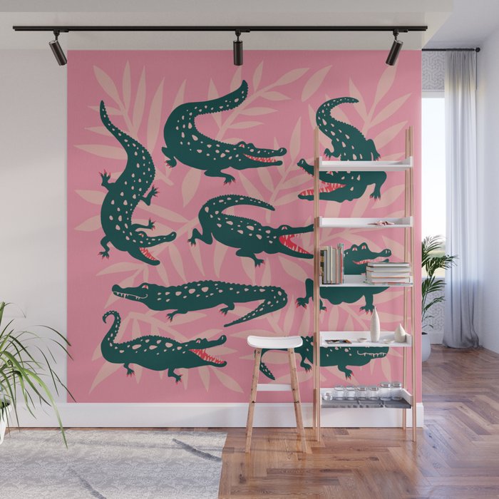 Alligator Collection - Pink & Teal Wall Mural Gallery Image 1