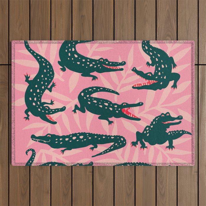 Alligator Collection - Pink & Teal Outdoor Rug Gallery Image 1