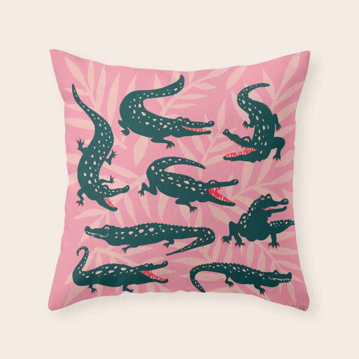 Alligator Collection - Pink & Teal Throw Pillow Gallery Image 6