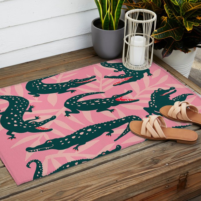Alligator Collection - Pink & Teal Outdoor Rug Gallery Image 2
