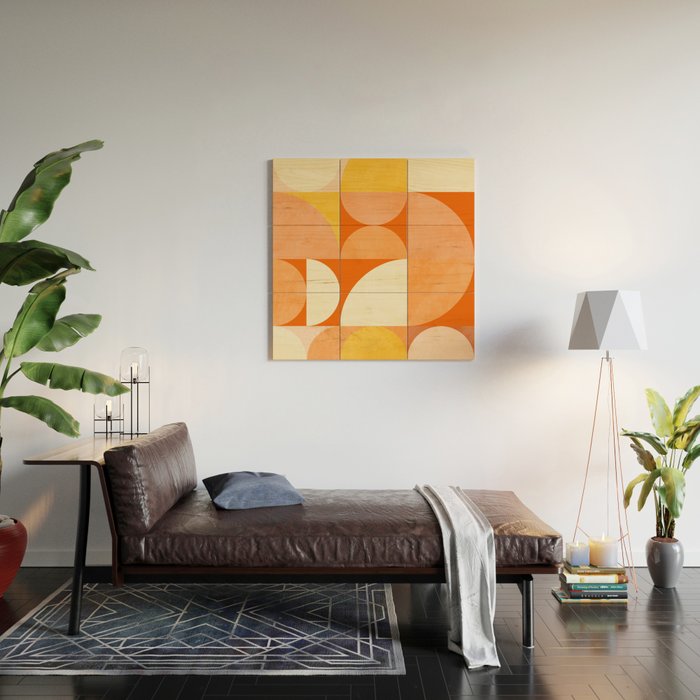 rhapsody orange 4 abstract mid century shape art Wood Wall Art Gallery Image 2