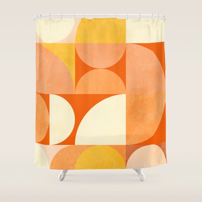 rhapsody orange 4 abstract mid century shape art Shower Curtain Gallery Image 1