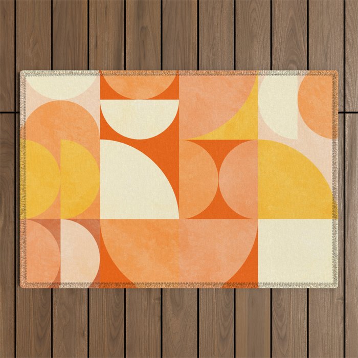rhapsody orange 4 abstract mid century shape art Outdoor Rug Gallery Image 1