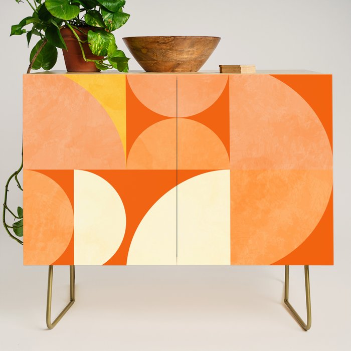 rhapsody orange 4 abstract mid century shape art Credenza Gallery Image 1