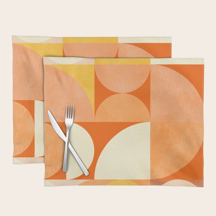 rhapsody orange 4 abstract mid century shape art Placemat Gallery Image 1