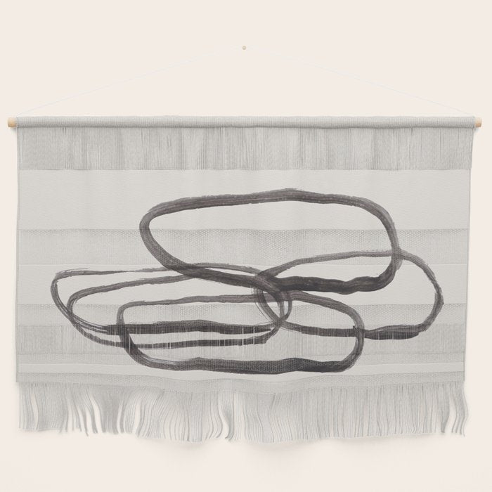 Nesting Ovals Mid Century Modern Minimalist Black Ink Painting Funky Tribal Wall Hanging Gallery Image 1