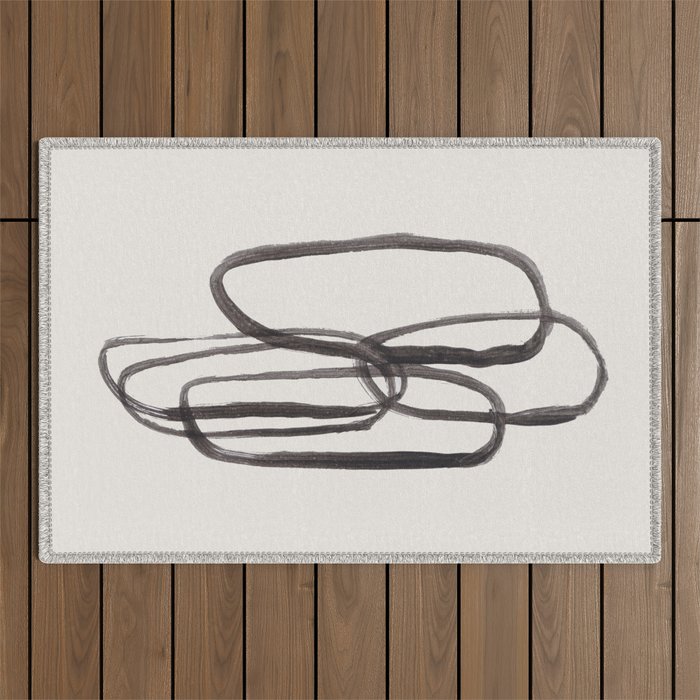 Nesting Ovals Mid Century Modern Minimalist Black Ink Painting Funky Tribal Outdoor Rug Gallery Image 1