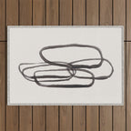Nesting Ovals Mid Century Modern Minimalist Black Ink Painting Funky Tribal Outdoor Rug Gallery Image 1