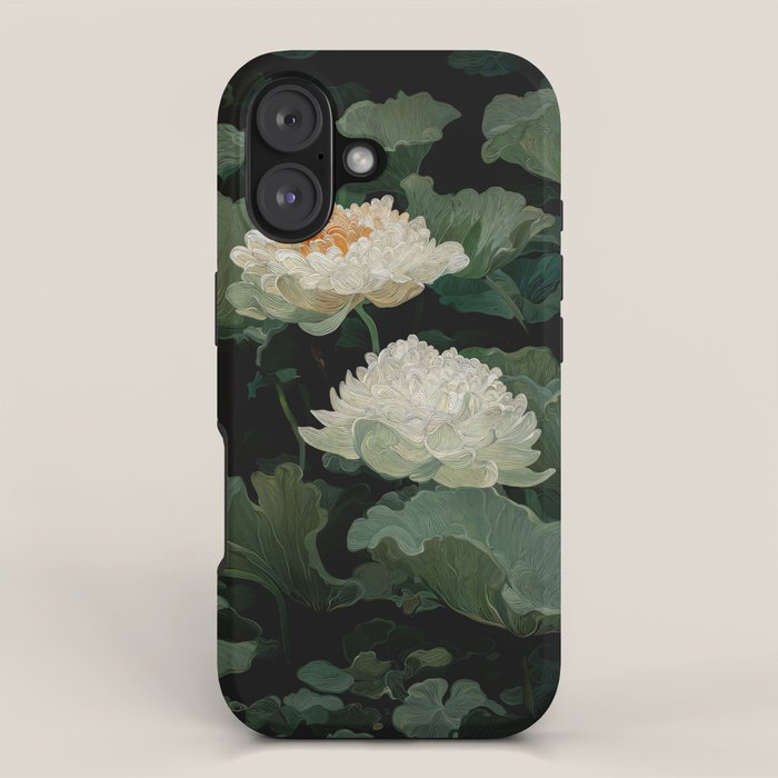 Floral Japandi Wall Art Lotus Flower Print Japanese Wall Art Sage Green Poster Wabi Sabi Painting iPhone Case Gallery Image 1