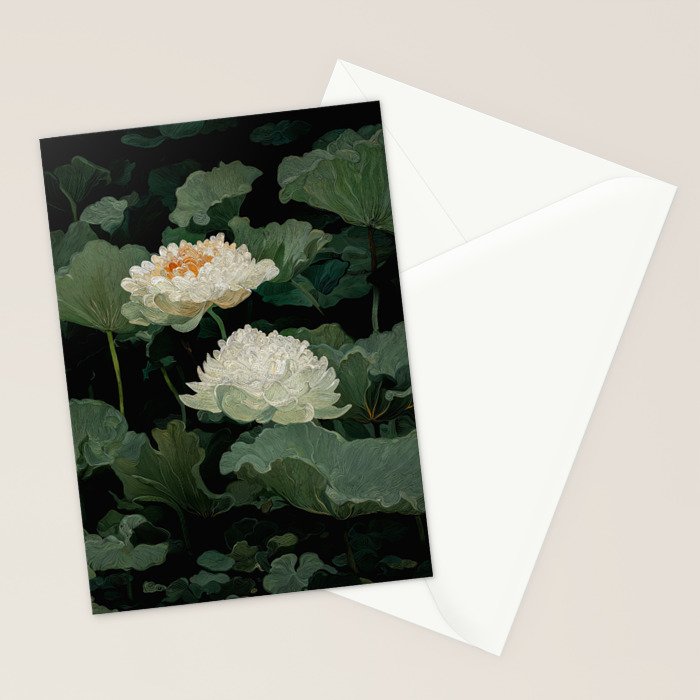 Floral Japandi Wall Art Lotus Flower Print Japanese Wall Art Sage Green Poster Wabi Sabi Painting Stationery Card Gallery Image 2