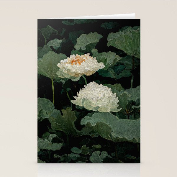 Floral Japandi Wall Art Lotus Flower Print Japanese Wall Art Sage Green Poster Wabi Sabi Painting Stationery Card Gallery Image 2