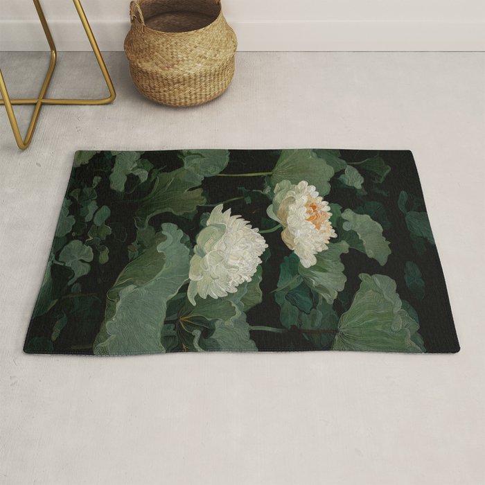 Floral Japandi Wall Art Lotus Flower Print Japanese Wall Art Sage Green Poster Wabi Sabi Painting Rug Gallery Image 1