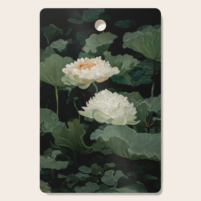 Floral Japandi Wall Art Lotus Flower Print Japanese Wall Art Sage Green Poster Wabi Sabi Painting Cutting Board Gallery Image 1