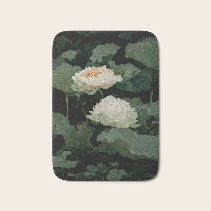 Floral Japandi Wall Art Lotus Flower Print Japanese Wall Art Sage Green Poster Wabi Sabi Painting Bath Mat Gallery Image 1