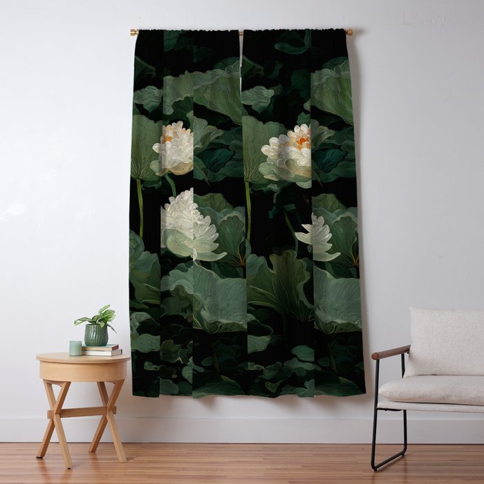Floral Japandi Wall Art Lotus Flower Print Japanese Wall Art Sage Green Poster Wabi Sabi Painting Window Curtain Gallery Image 5