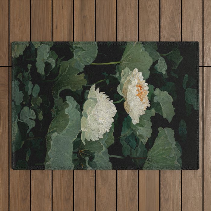Floral Japandi Wall Art Lotus Flower Print Japanese Wall Art Sage Green Poster Wabi Sabi Painting Outdoor Rug Gallery Image 1