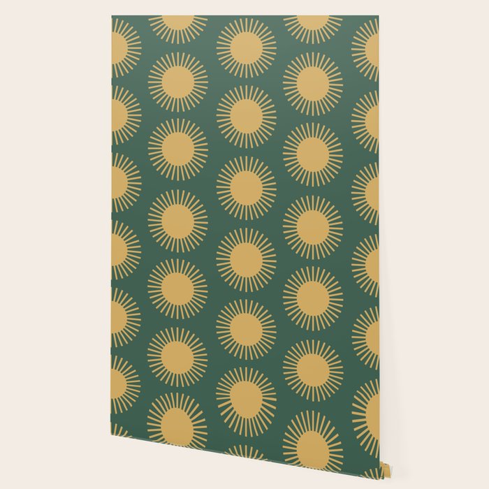 Boho Summer Sun Pattern X Kelly Green and Yellow Wallpaper Gallery Image 2