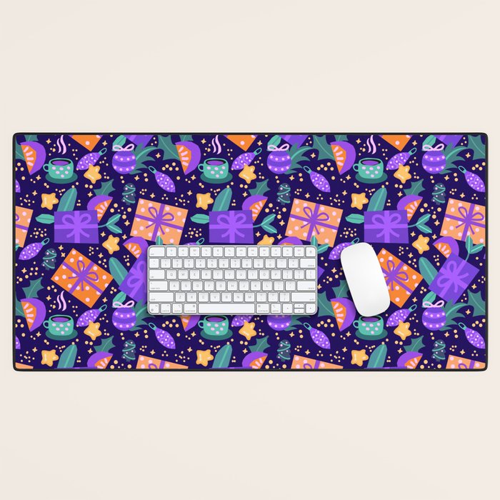 Christmas pattern in purple Desk Mat Gallery Image 1