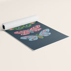 Folk Floral Moths and Butterflies Blue Yoga Mat Gallery Image 2