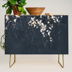 White Blossom Flowers on Blue Texture - Tree - Elegant Floral - Nature photography Credenza Gallery Image 1