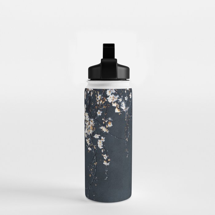 White Blossom Flowers on Blue Texture - Tree - Elegant Floral - Nature photography Water Bottle Gallery Image 2