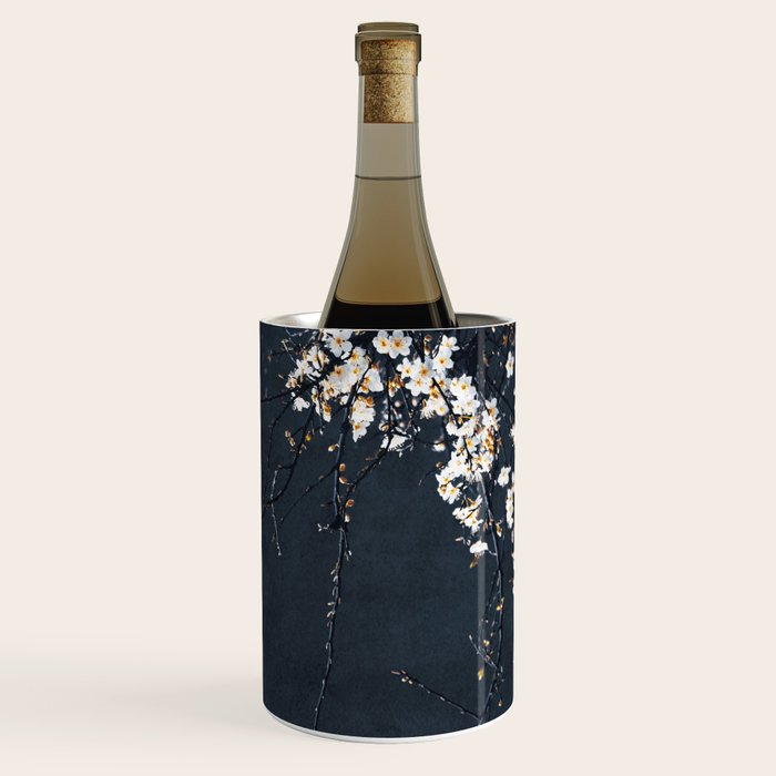 White Blossom Flowers on Blue Texture - Tree - Elegant Floral - Nature photography Wine Chiller Gallery Image 1