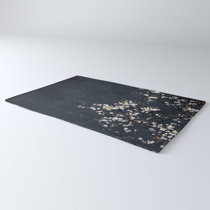White Blossom Flowers on Blue Texture - Tree - Elegant Floral - Nature photography Rug Gallery Image 3