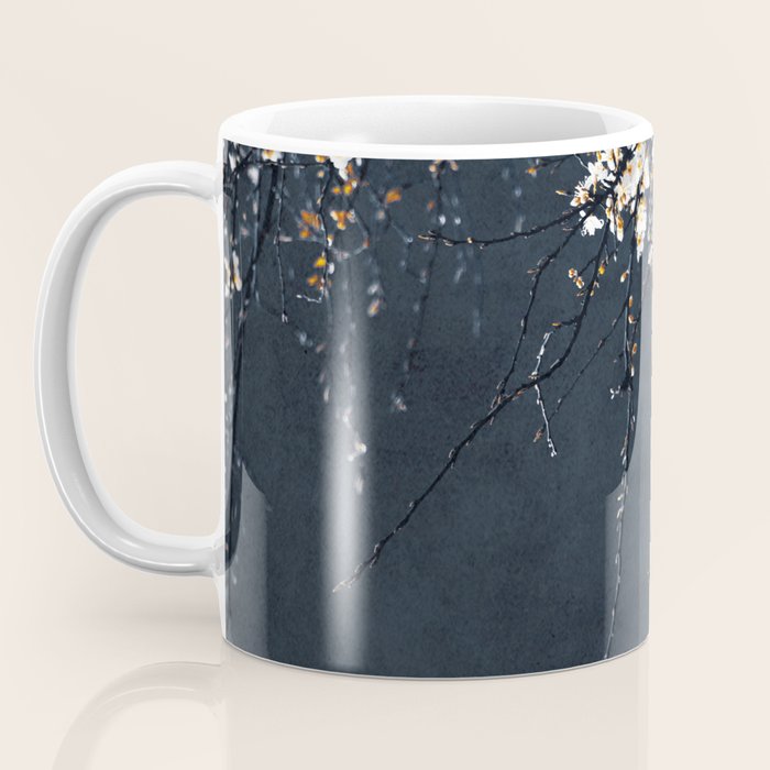 White Blossom Flowers on Blue Texture - Tree - Elegant Floral - Nature photography Coffee Mug Gallery Image 3