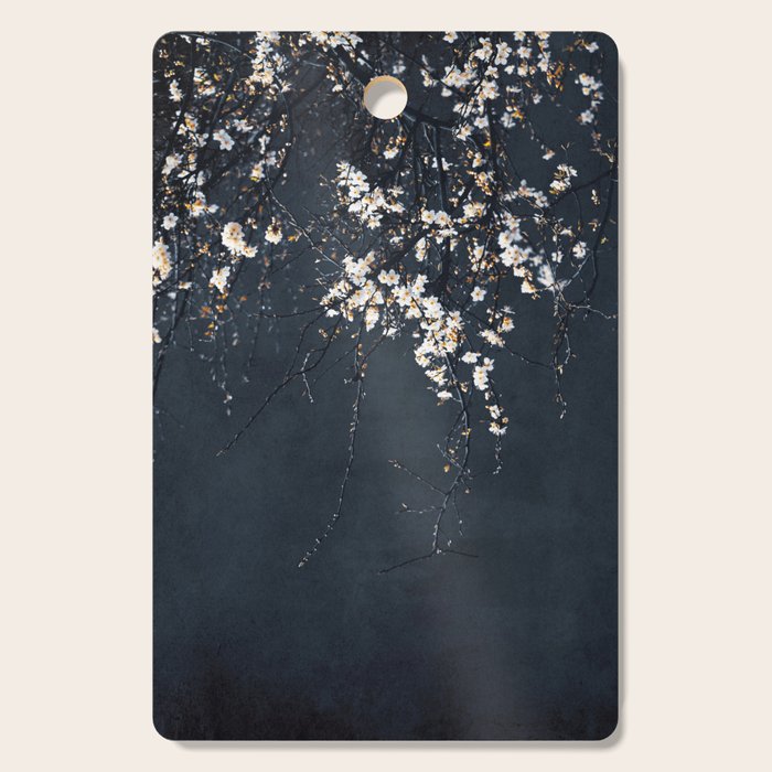 White Blossom Flowers on Blue Texture - Tree - Elegant Floral - Nature photography Cutting Board Gallery Image 1