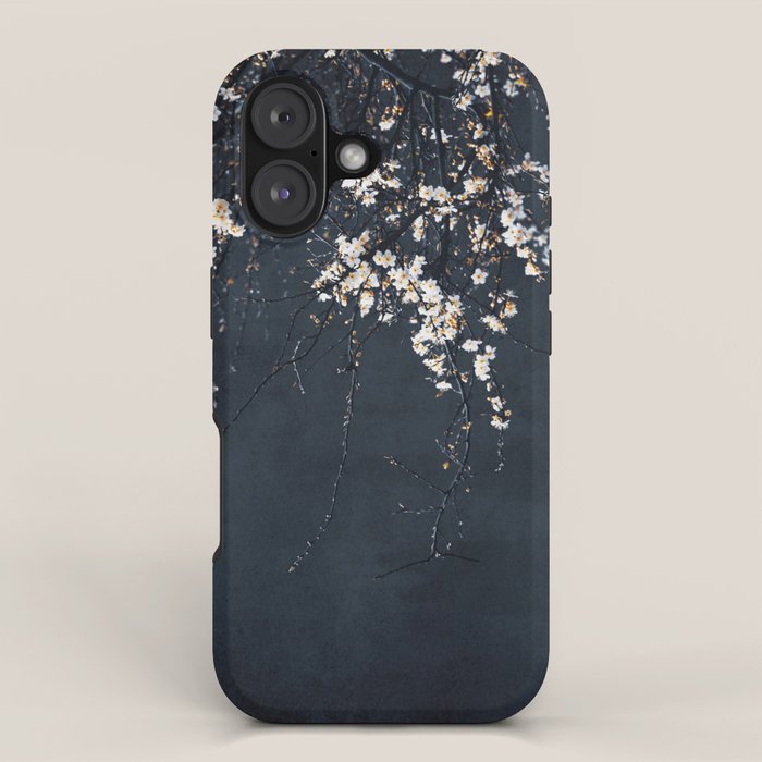 White Blossom Flowers on Blue Texture - Tree - Elegant Floral - Nature photography iPhone Case Gallery Image 1