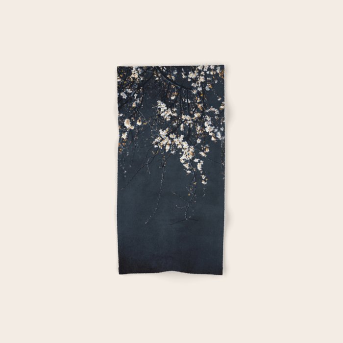 White Blossom Flowers on Blue Texture - Tree - Elegant Floral - Nature photography Bath Towel Gallery Image 1