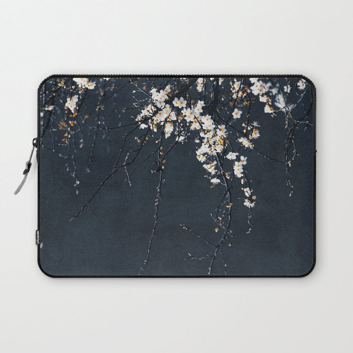White Blossom Flowers on Blue Texture - Tree - Elegant Floral - Nature photography Laptop Sleeve Gallery Image 1