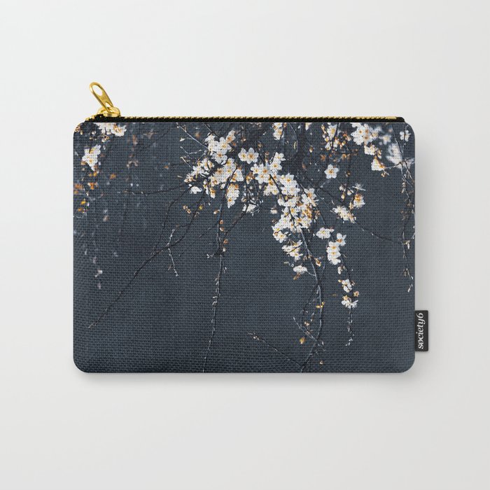 White Blossom Flowers on Blue Texture - Tree - Elegant Floral - Nature photography Carry All Pouch Gallery Image 1