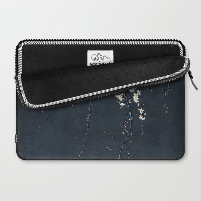 White Blossom Flowers on Blue Texture - Tree - Elegant Floral - Nature photography Laptop Sleeve Gallery Image 2