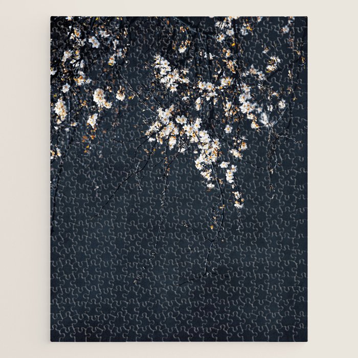 White Blossom Flowers on Blue Texture - Tree - Elegant Floral - Nature photography Jigsaw Puzzle Gallery Image 1